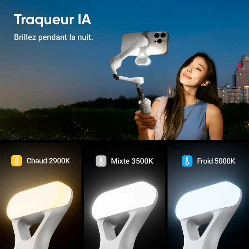 Stabilisateur pour téléphone Flow 2 avec Traqueur IA (Blanc)