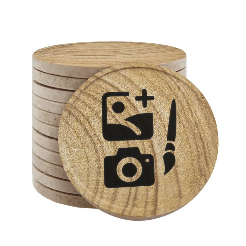 Jetons personnalisés avec motif en bois - Ø35 mm - 100 pièces