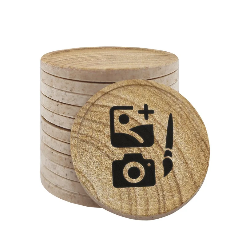 Jetons personnalisés avec motif en bois - Ø29 mm - 100 pièces