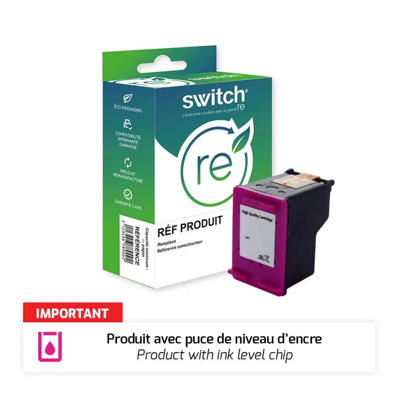 HP 304XL Cartouche Tricolore remanufacturé équivalent à N9K07AE · Switch RE