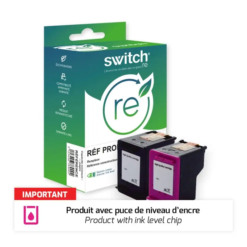 HP 302XL Cartouche Pack 4 Couleurs remanufacturé équivalent à F6U68AE, F6U67AE · Switch RE