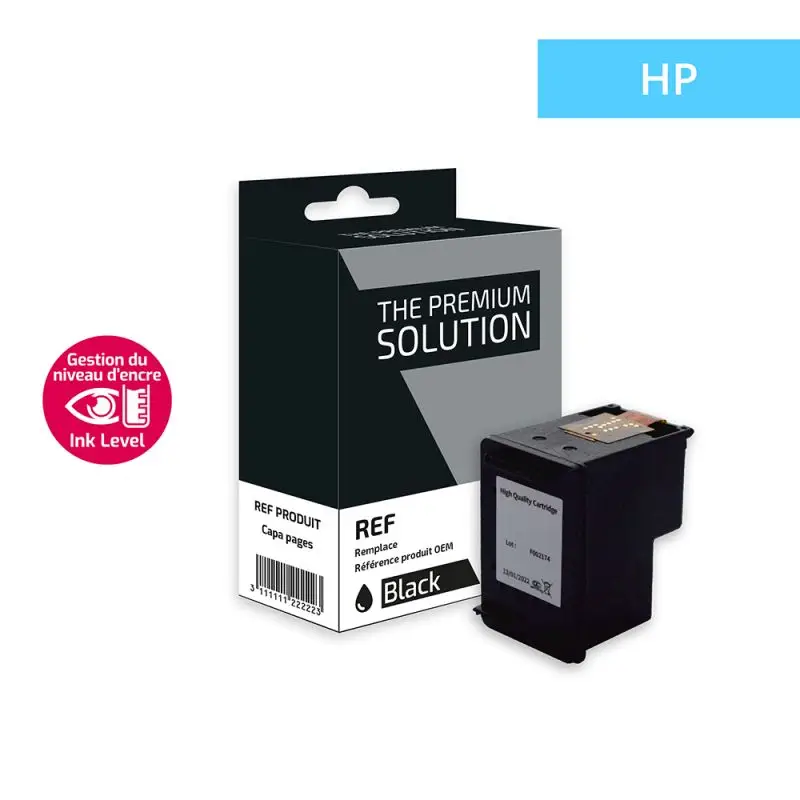 HP 302XL Cartouche Noir remanufacturé équivalent à F6U68AE avec niveau d encre