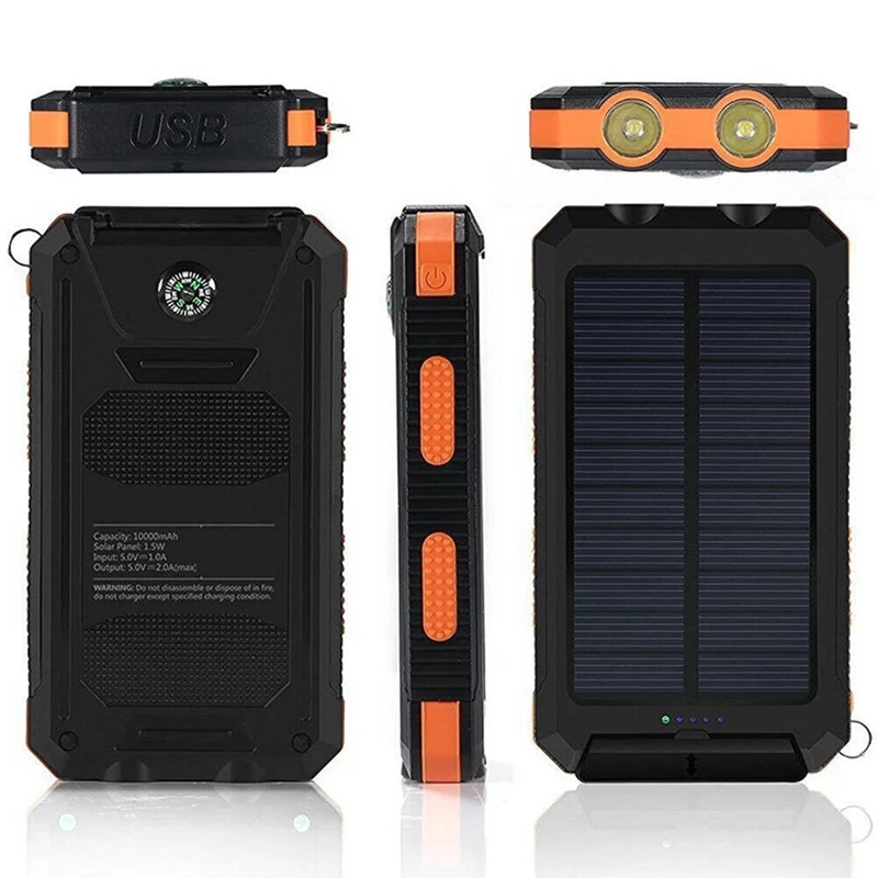Batterie Externe Solaire Étanche Antichoc 10 000 mAh | Recharge Solaire