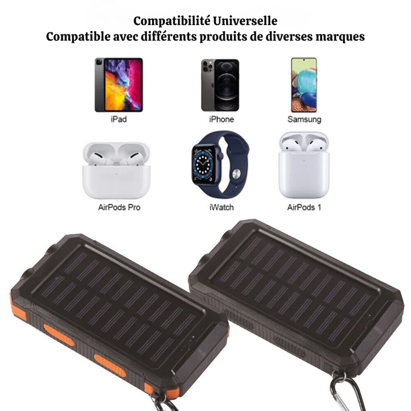 Batterie Externe Solaire Étanche Antichoc 10 000 mAh | Recharge Solaire