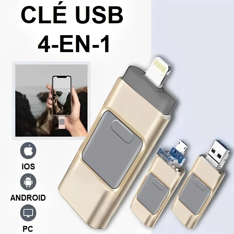 Clé USB 4-en-1 pour iPhone et Android, 128GB à 32GB
