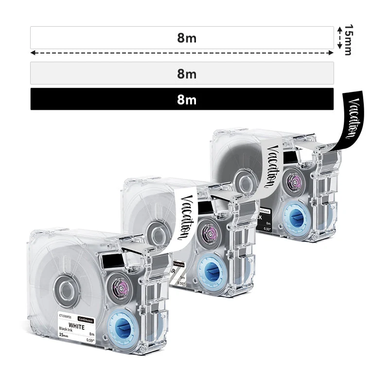 Phomemo 15mmx8m White&Black&Clear Continuous Label Tapes for P15