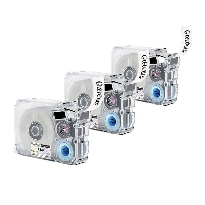 Phomemo 15mmx5m Black on Clear Colorful Standard Label Tapes for P15