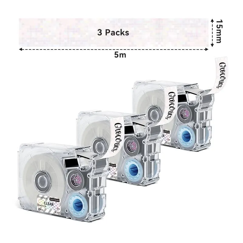 Phomemo 15mmx5m Black on Clear Colorful Standard Label Tapes for P15