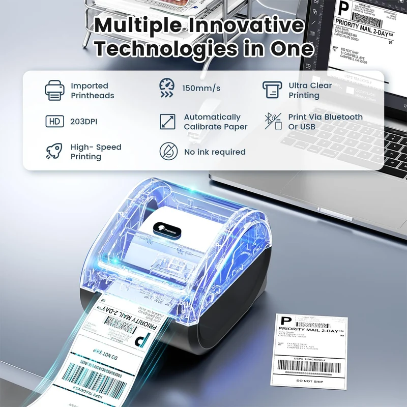 Phomemo D520BT Bluetooth Thermal Printer - DHL Label Printer for Labels 4 x 6, Label Printer for Barcode Shipping Labels Compatible with Ebay,Amazon,Etsy,Shopify, UPS,FedEx etc, Grey