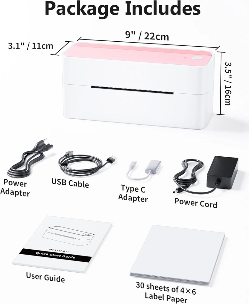 Phomemo 241BT lmprimante Etiquette Thermique Bluetooth 4x6, DHL Imprimante Etiquette Autocollante Bluetooth avec Vitesse d'impression 150mm/s -Via USB Bluetooth, pour DHL, UPS, Amazon, Ebay, Shopify