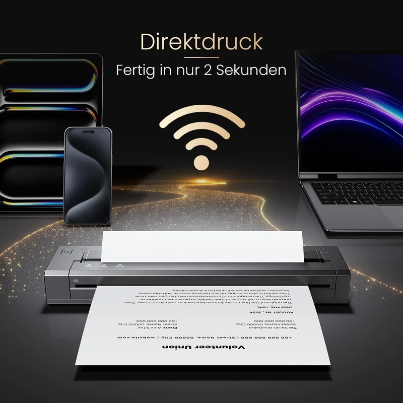Phomemo G100 Pro AirPrint Tragbarer Drucker A4 Kit Kabellos für Reisen mit Tasche