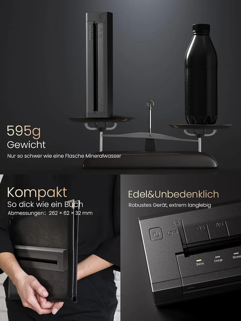 Phomemo G100 Pro AirPrint Tragbarer Drucker A4 Kit Kabellos für Reisen mit Tasche