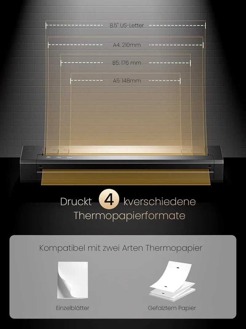 Phomemo G100 Pro AirPrint Tragbarer Drucker A4 Kit Kabellos für Reisen mit Tasche