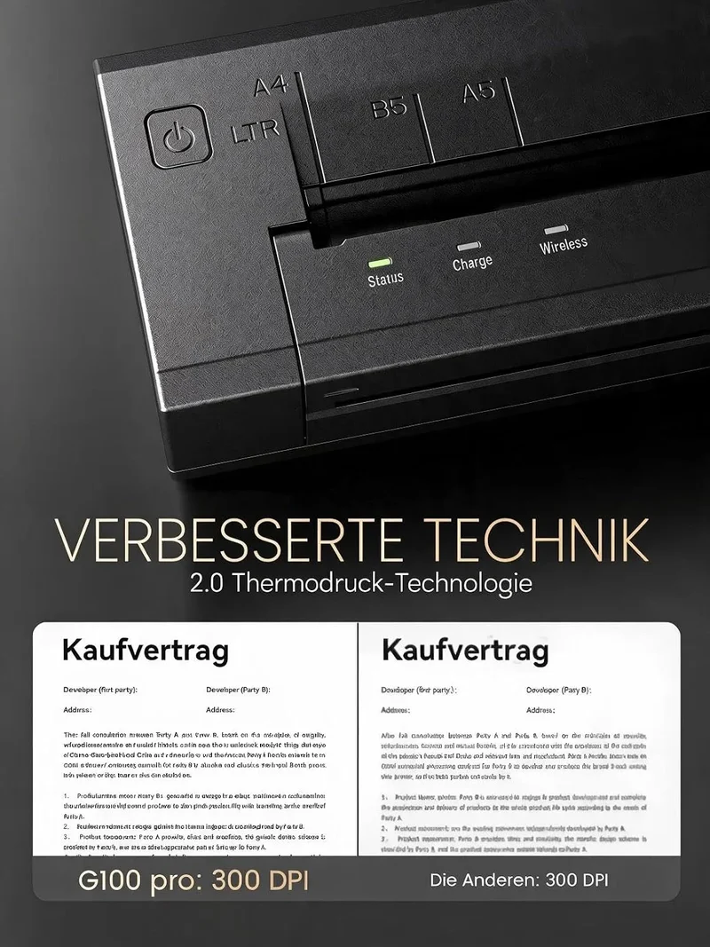 Phomemo G100 Pro AirPrint Tragbarer Drucker A4 Kit Kabellos für Reisen mit Tasche