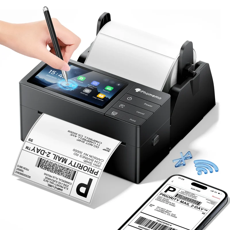 Phomemo PM643 Touchscreen Wireless AirPrint Shipping Label Printer with Label Holder