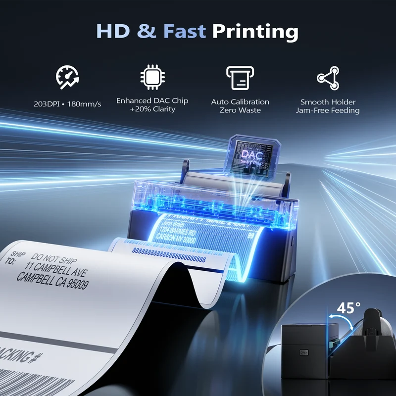 Phomemo PM643 Touchscreen Wireless AirPrint Shipping Label Printer with Label Holder