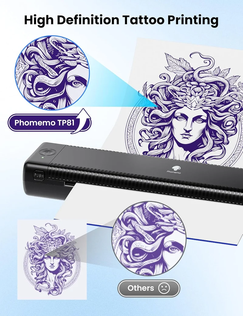 Phomemo TP81 (Upgraded) Wireless Tattoo Stencil Printer, Thermal Tattoo Printer with 10pcs Transfer Paper, Tattoo Printer for Tattoo Artists & Beginners, Compatible with Tablet,Smartphone & PC