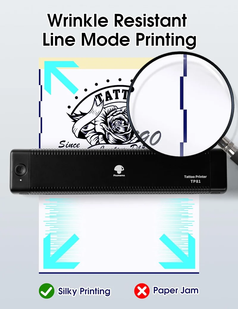 Phomemo TP81 (Upgraded) Wireless Tattoo Stencil Printer, Thermal Tattoo Printer with 10pcs Transfer Paper, Tattoo Printer for Tattoo Artists & Beginners, Compatible with Tablet,Smartphone & PC