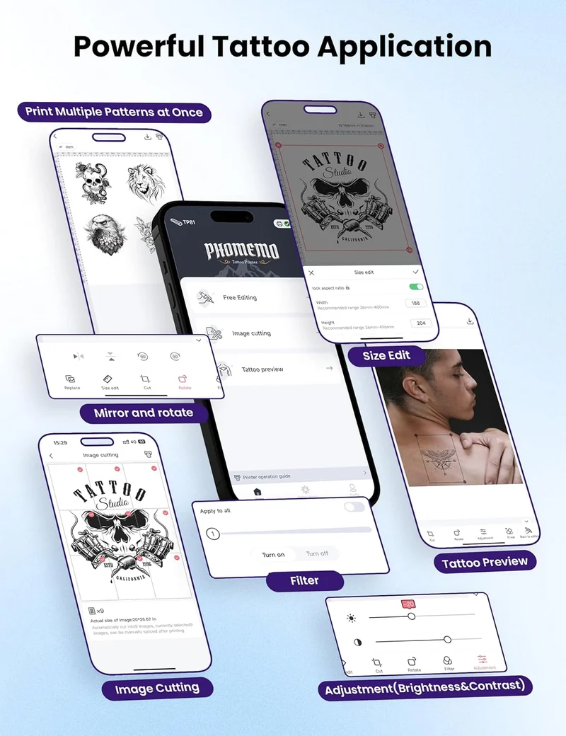 Phomemo TP81 (Upgraded) Wireless Tattoo Stencil Printer, Thermal Tattoo Printer with 10pcs Transfer Paper, Tattoo Printer for Tattoo Artists & Beginners, Compatible with Tablet,Smartphone & PC