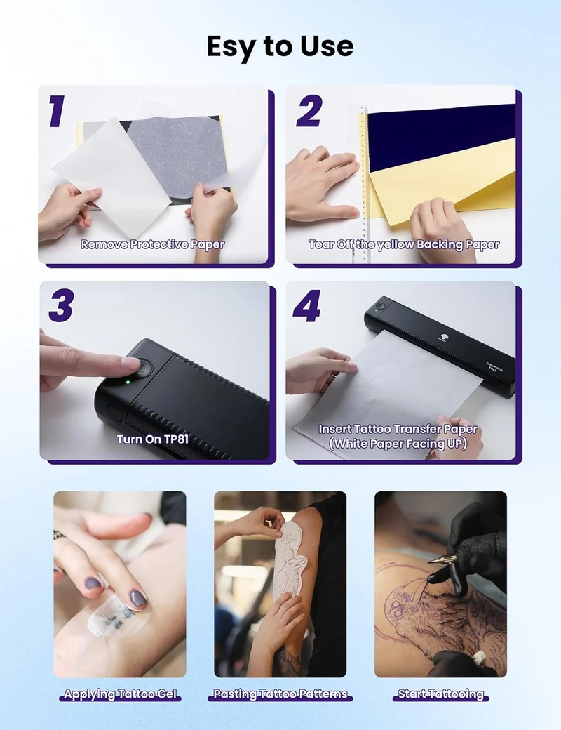Phomemo TP81 (Upgraded) Wireless Tattoo Stencil Printer, Thermal Tattoo Printer with 10pcs Transfer Paper, Tattoo Printer for Tattoo Artists & Beginners, Compatible with Tablet,Smartphone & PC