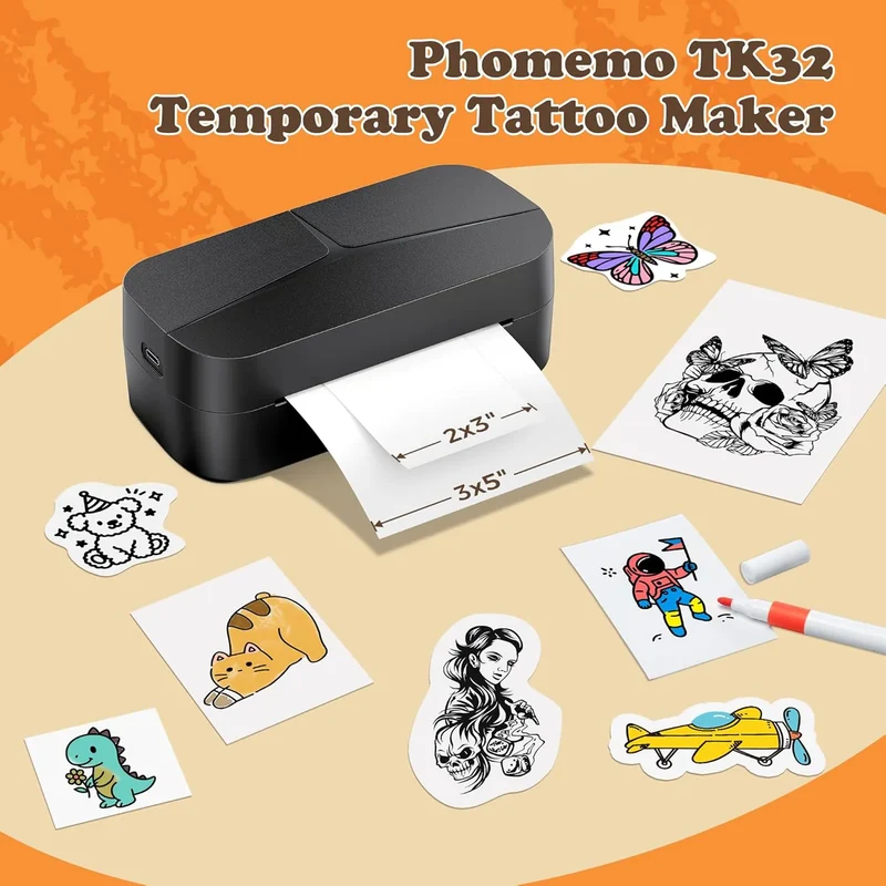 Phomemo TK32 Tattoo Maker Refill Pack,Includes 50pcs Tattoo&Transfer Papers and 8 Markers