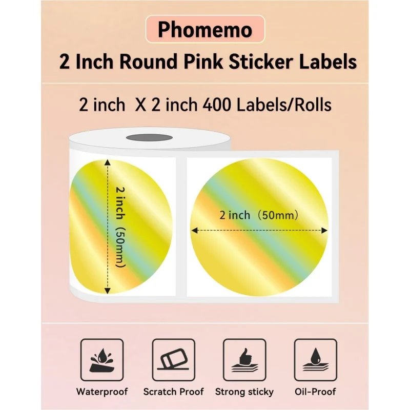 Phomemo 2" Golden Thermal Holographic Sticker for Shipping Label Printer