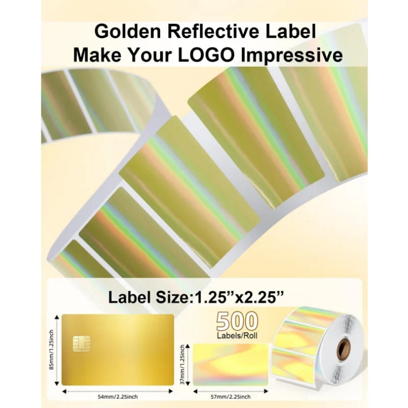 Phomemo 2" Golden Thermal Holographic Sticker for Shipping Label Printer