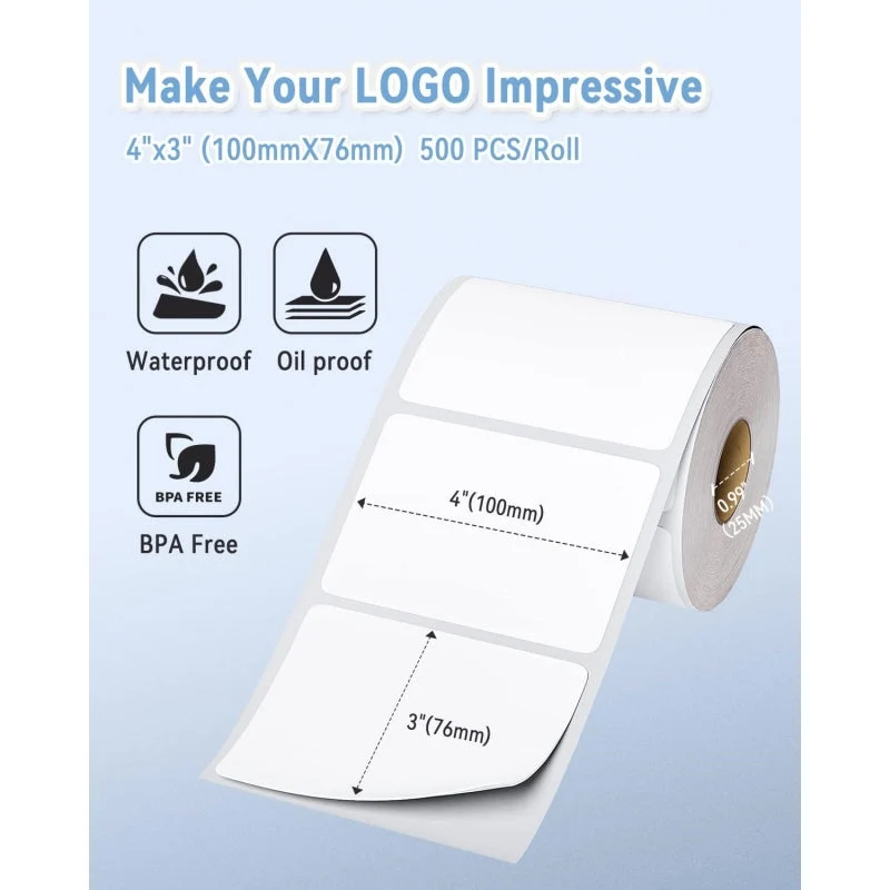 Phomemo 4"x3" White Thermal Label For Shipping Label Printer