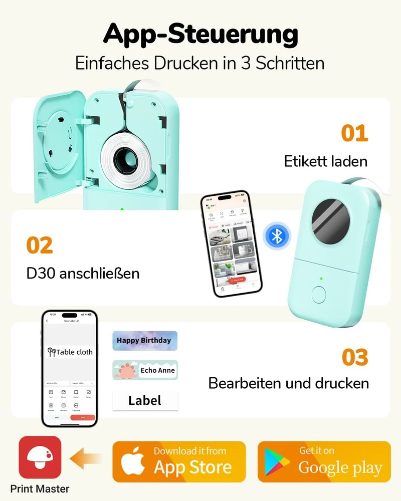 Phomemo D30 Tragbares Bluetooth-Etikettiergerät für den Heimgebrauch