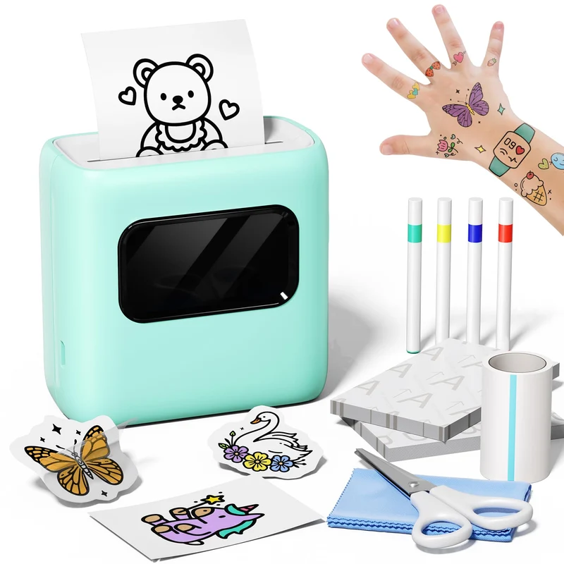 Phomemo TK20 Bluetooth-Drucker für temporäre Tattoos, inklusive 40 Blatt Tattoo-Papier und 4 Stiften
