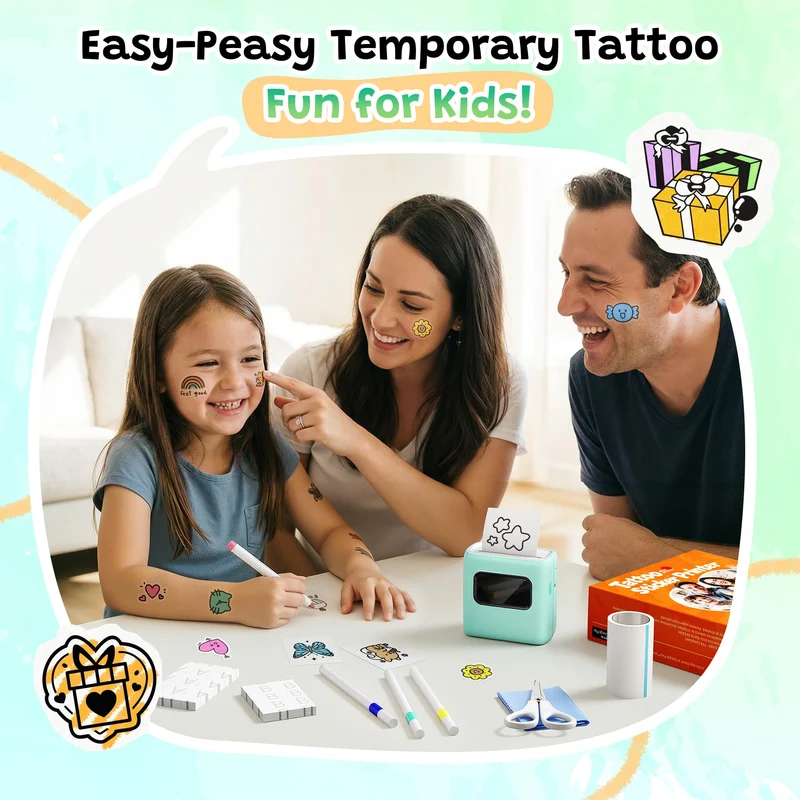 Phomemo TK20 Bluetooth-Drucker für temporäre Tattoos, inklusive 40 Blatt Tattoo-Papier und 4 Stiften