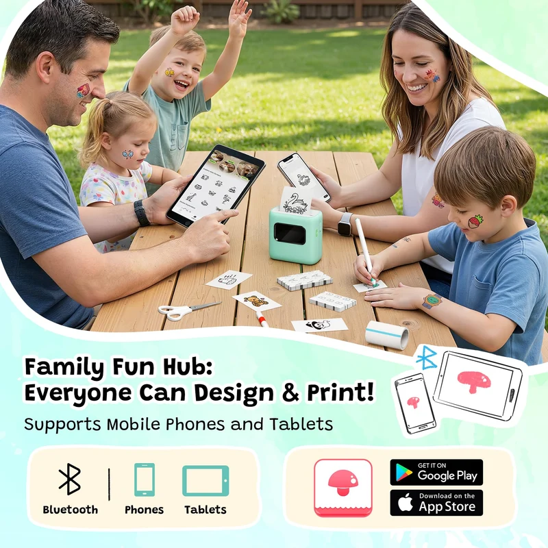 Phomemo TK20 Bluetooth-Drucker für temporäre Tattoos, inklusive 40 Blatt Tattoo-Papier und 4 Stiften