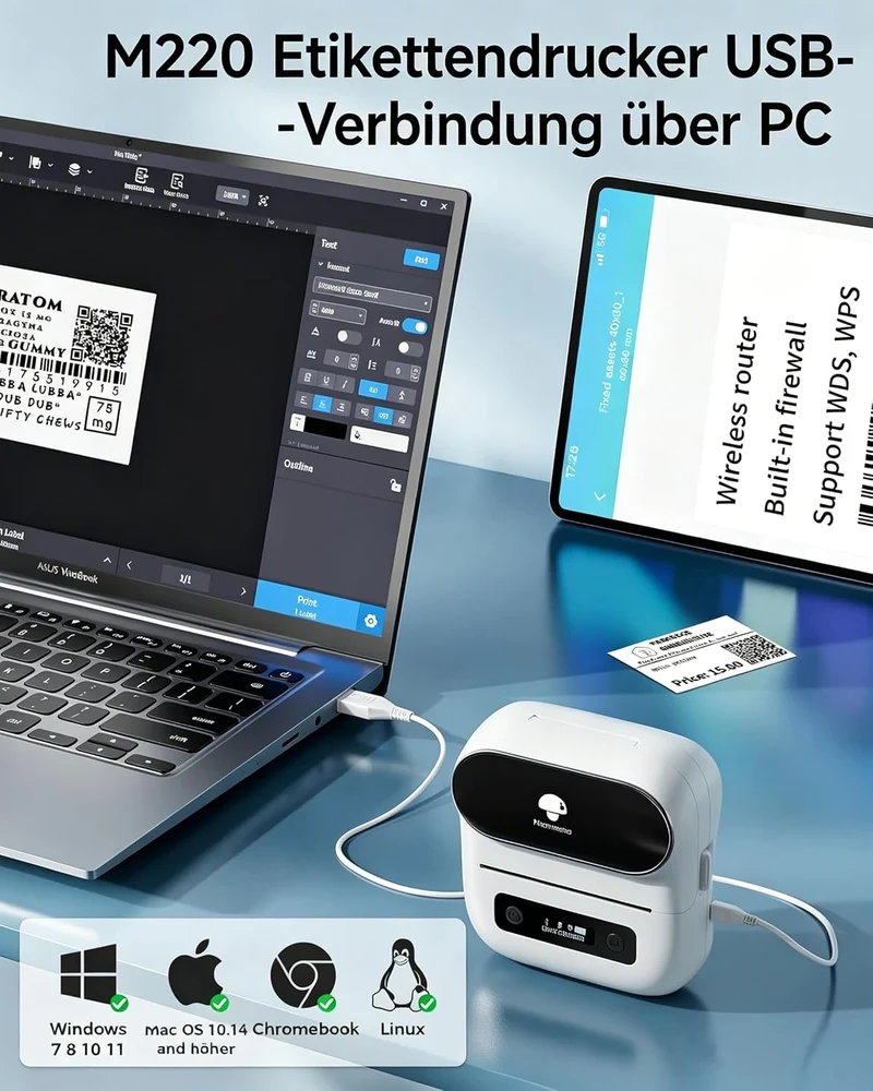 Phomemo M220 Tragbarer Bluetooth-Thermodrucker für Geschäftsetiketten