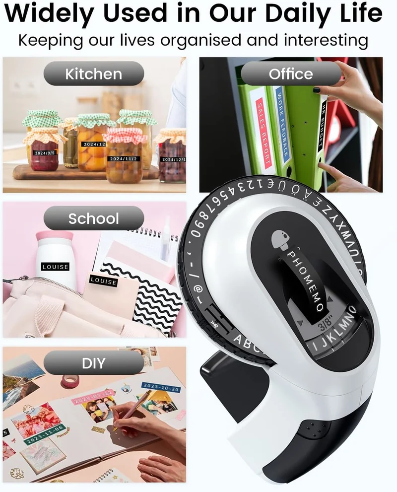 Phomemo Embossing Label Maker,Embossed Label Maker Machine with Tape,E975 Embosser Label Makers 3D Labeller,Vintage Label Printers for Home Use,Office and DIY with 3pcs Black Tape 9mm Standard Printer