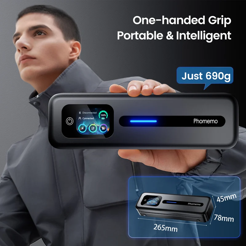 Phomemo M832D Portable Thermal Printer, A4 Touchscreen Bluetooth Inkless Printer for Home, 300dpi Mobile Printers Compatible with Phone & Laptop, Includes Carrying Case & 3 Rolls A4 Size Thermal Paper