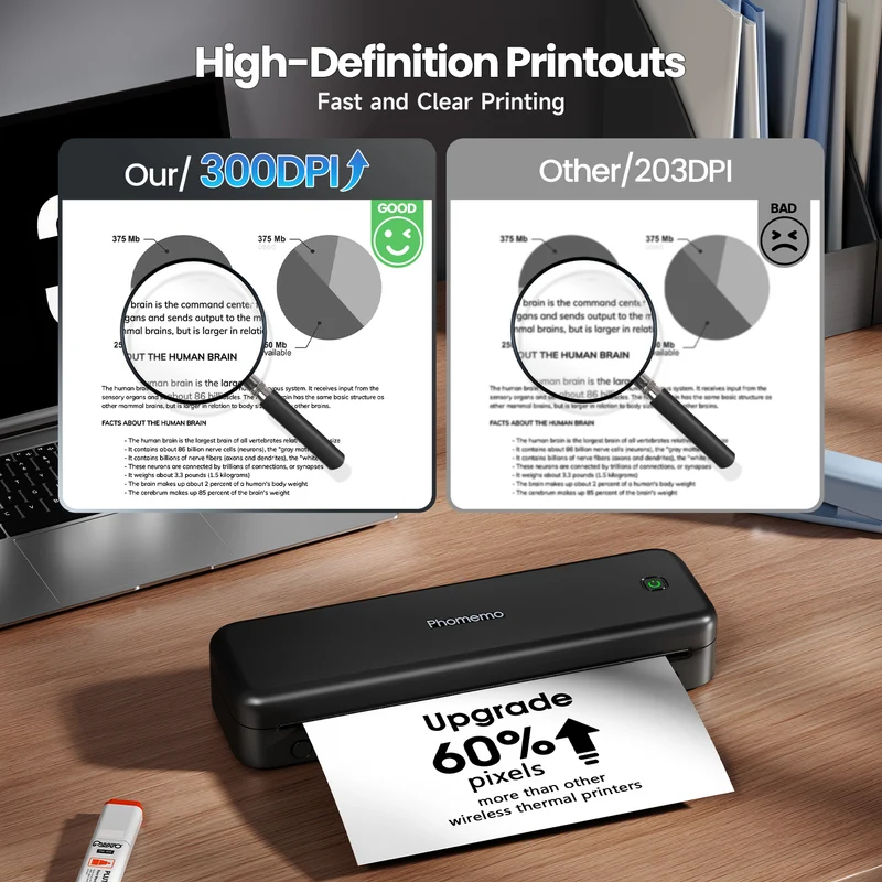 Phomemo M834 Thermodrucker A4, Mobiler Drucker A4 für Unterwegs, Büro, Schule, Zuhause, Kompatibel mit Smartphones und Computern, Tragbarer Drucker mit Tragetasche und 4 Rollen Thermopapier