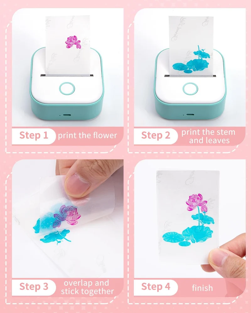 Phomemo Thermal Transparent Sticker Paper | 50mm For T02/M02X | Rose/Blue/Green 3 Rolls