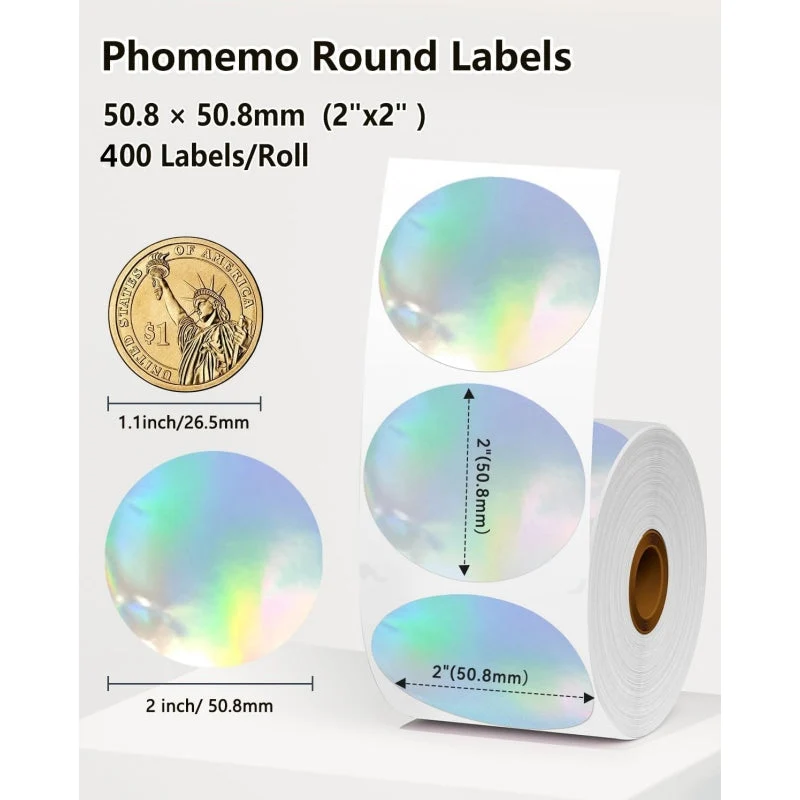 Phomemo 2" Silver Thermal Holographic Sticker for Shipping Label Printer