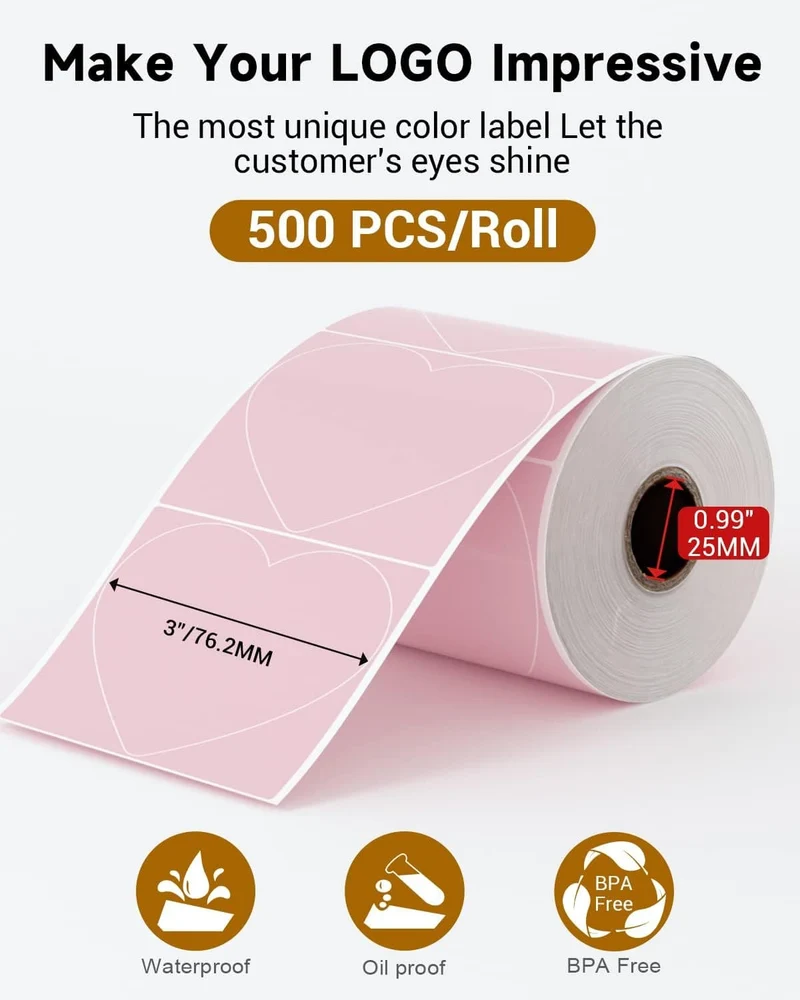 Phomemo 💘3" Pink Heart Thermal Labels for Shipping Label Printer