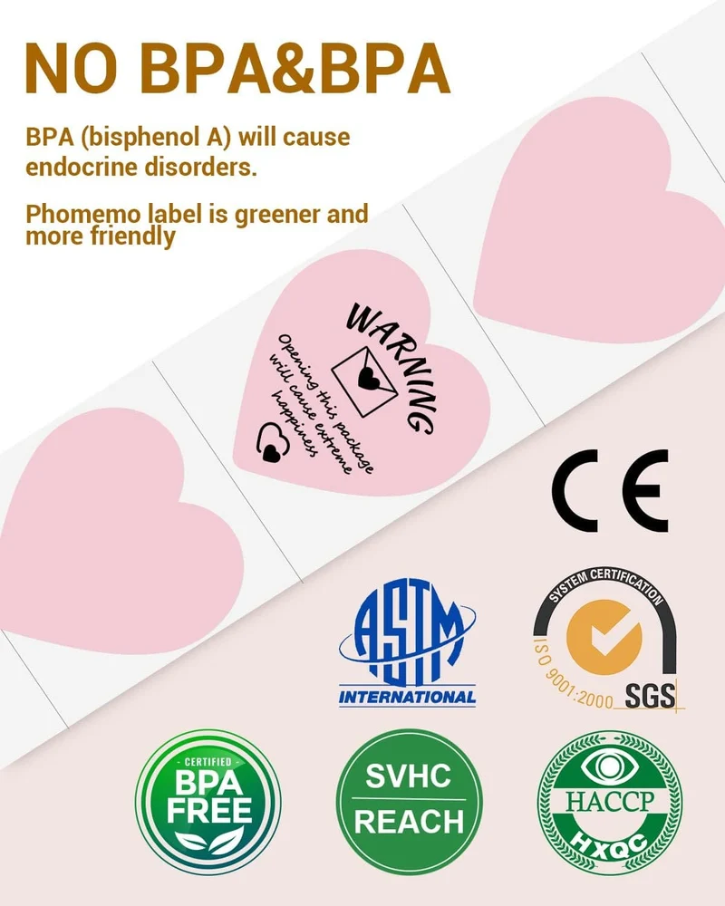 Phomemo 💘3" Pink Heart Thermal Labels for Shipping Label Printer