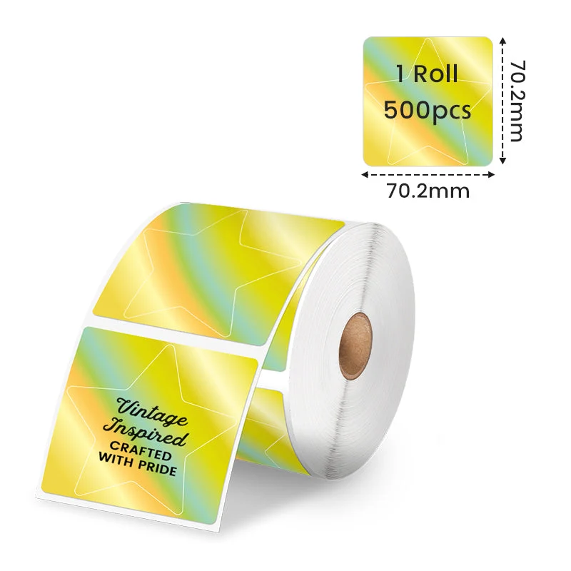 Phomemo 3" Golden Star Thermal Holographic Sticker for Shipping Label Printer