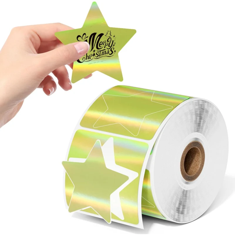 Phomemo 3" Golden Star Thermal Holographic Sticker for Shipping Label Printer