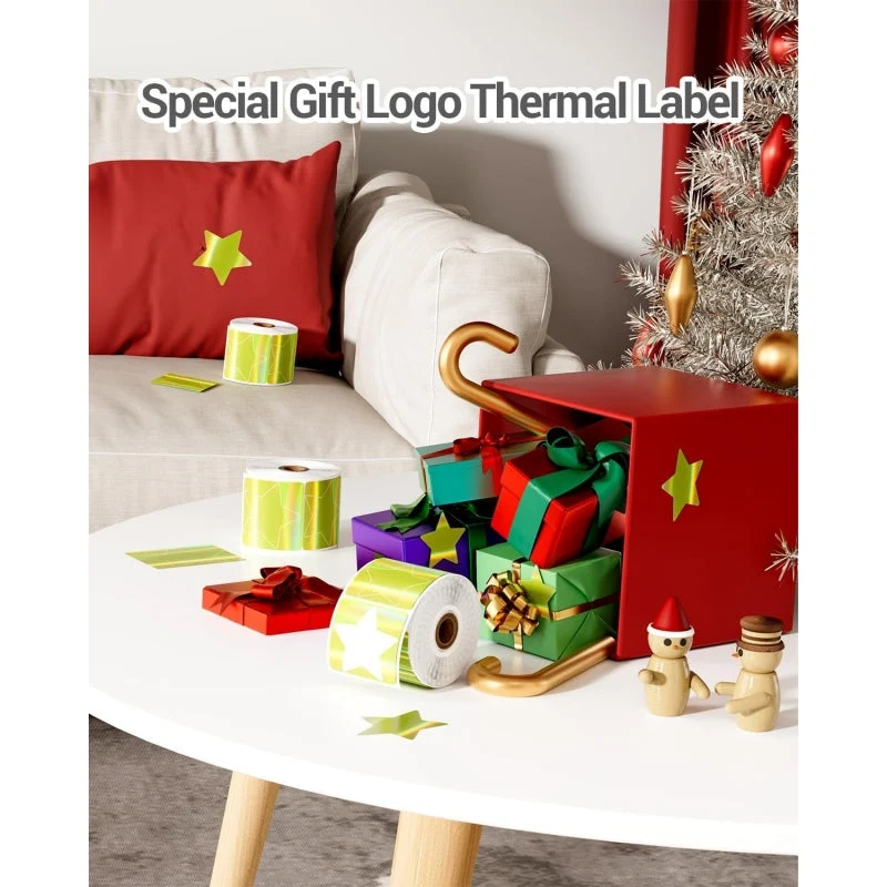 Phomemo 3" Golden Star Thermal Holographic Sticker for Shipping Label Printer