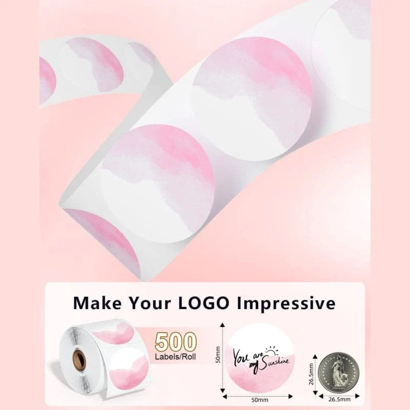 Phomemo 2" Pink Round Thermal Label Sticker for Shipping Label Printer