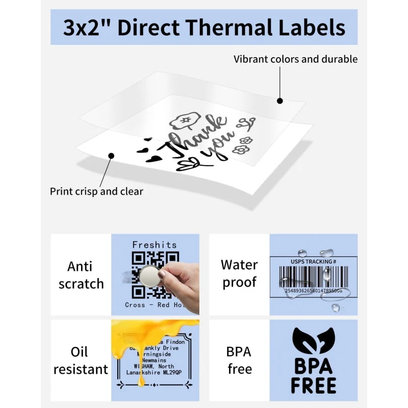 Phomemo 3"x2" 1240PCS Direct Thermal Shipping Labels