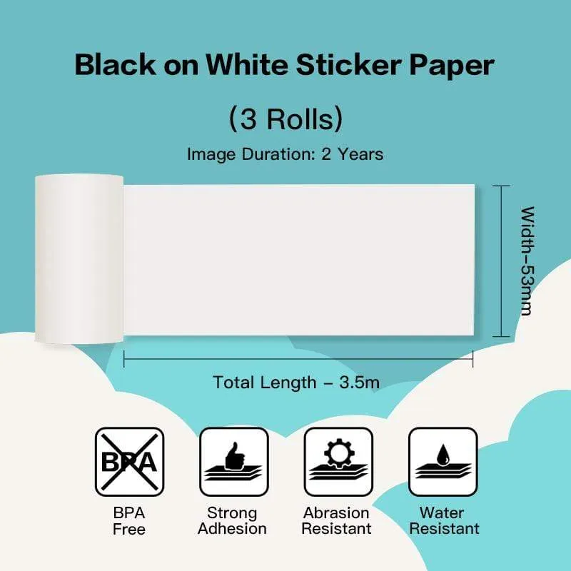 Phomemo 53mm White Sticker 2-Year-Lasting Thermal Paper for M02/M02S/M02Pro/M03/M03AS/M04S/M04AS/M832 3 Rolls