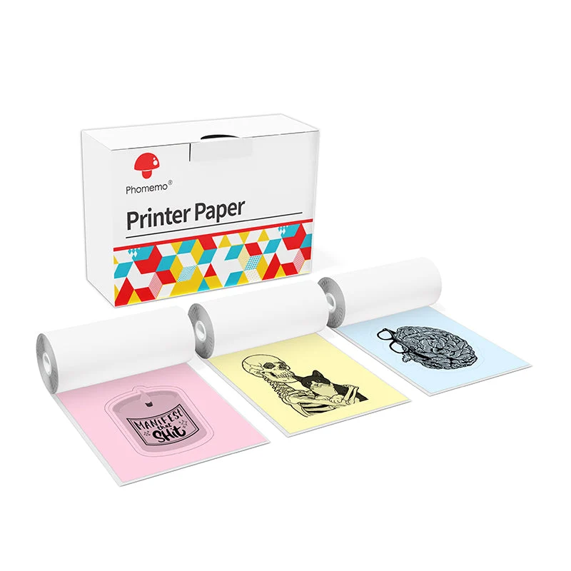 Phomemo 53mm Yellow/Pink/Blue Non-Adhesive 5-Year-Lasting Thermal Paper for M02/M02S/M02Pro/M03/M03AS/M04S/M04AS/M832 3 Rolls