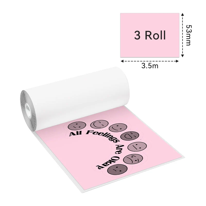 Phomemo 53mm Yellow/Pink/Blue Non-Adhesive 5-Year-Lasting Thermal Paper for M02/M02S/M02Pro/M03/M03AS/M04S/M04AS/M832 3 Rolls