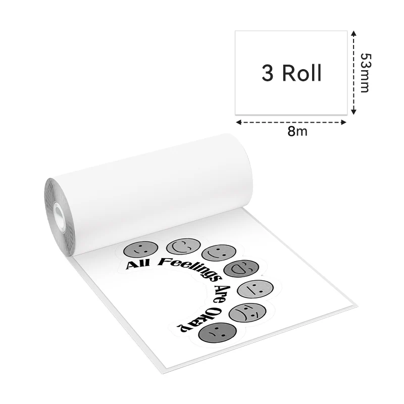 Phomemo 53mm White Non-Adhesive 10-Year-Lasting Thermal Paper for M02/M02S/M02Pro/M03/M03AS/M04S/M04AS/M832 3 Rolls