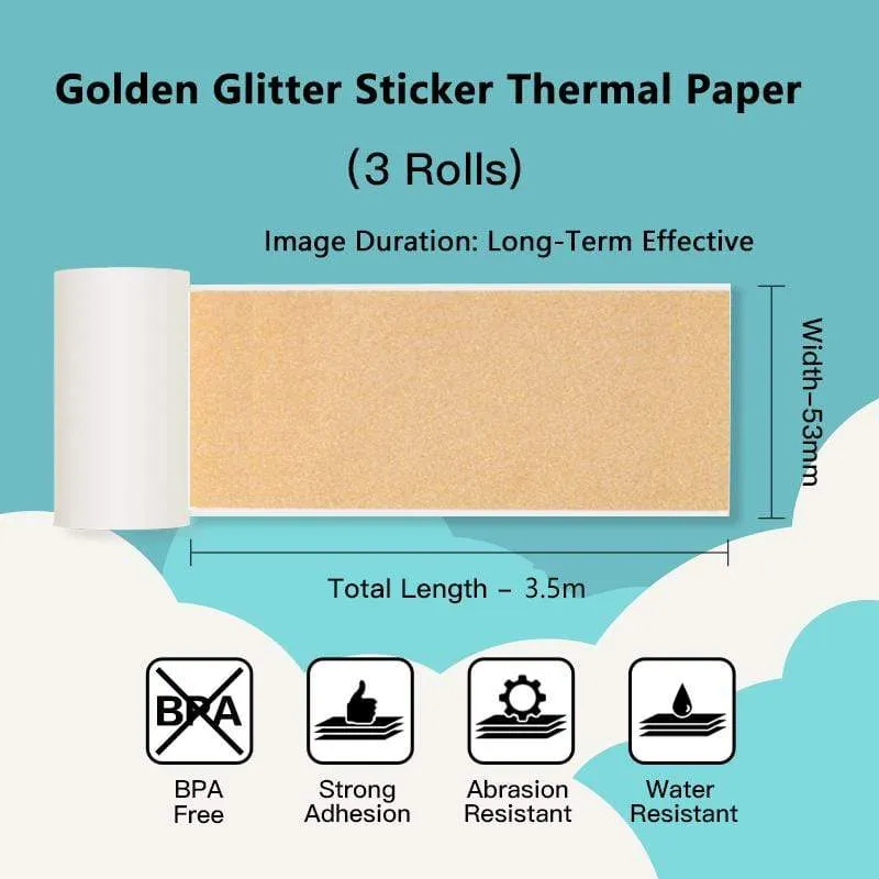 Phomemo 53mm Golden Sparkle Sticker Thermal Paper for M02/M02S/M02Pro/M03/M03AS/M04S/M04AS/M832 3 Rolls